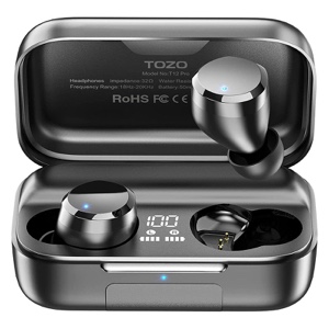 TOZO T12 Pro Wireless Bluetooth Earbud Qualcomm QCC3040 4 Mics CVC 8 Call Noise Cancelling, aptX Stereo,2500mAh Wireless Charging Case IPX8 Waterproof - Black