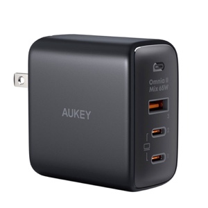 AUKEY Omnia II Mix 65W 3-Port PD Wall Charger with GaN Power Tech - PA-B6T - Black