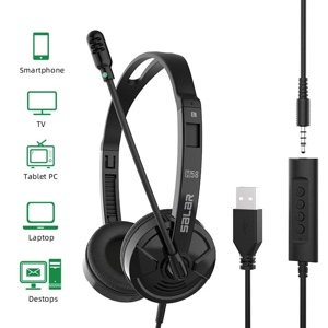 Salar H58 PC Wired Business Headphones USB 3.5mm Jack Comfortable Headset With Noise Cancelling Mic For PC Laptop Mac Computer - Black