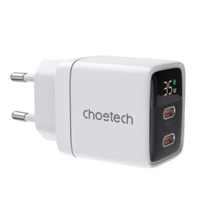 Choetech 35W Gan Wall Charger 2x USB-C PD with Display – white - PD6051