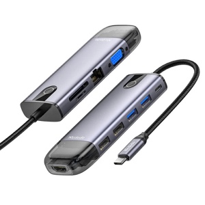 Mcdodo 10in1 USB C Hub Adapter Gigabit Lan, HDMI 4K, VGA, 4 USB 3.0 Ports, SD/TF Card, 100W USB C PD Thunderbolt 3 - HU-7420