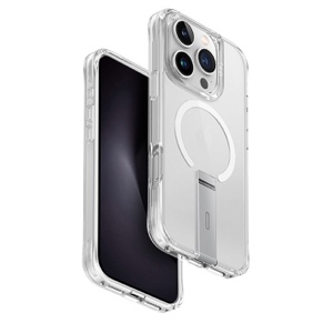 UNIQ Eleva Magclick Charging Compatible Phone Case with stand for iPhone 16 Pro – Clear