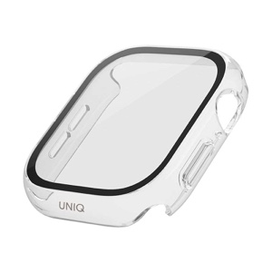 UNIQ Nautic Apple Watch Case with Curved Tempered Glass Screen Protector for Series 10 42MM – Dove Clear