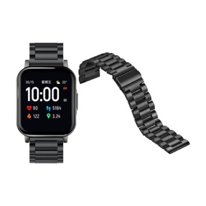 Three Beads Classic and Elegant Stainless Steel Replacement bracelet Strap for all Smart Watches 20mm - Black