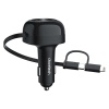 Choetech 75W Car Charger with Retractable 2in1 USB-C + Lightning Cable - TC0036