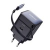 Duzzona PD 65W Gan Fast Charger with Dual Port and Telescopic Built-in Type C Cable - Black