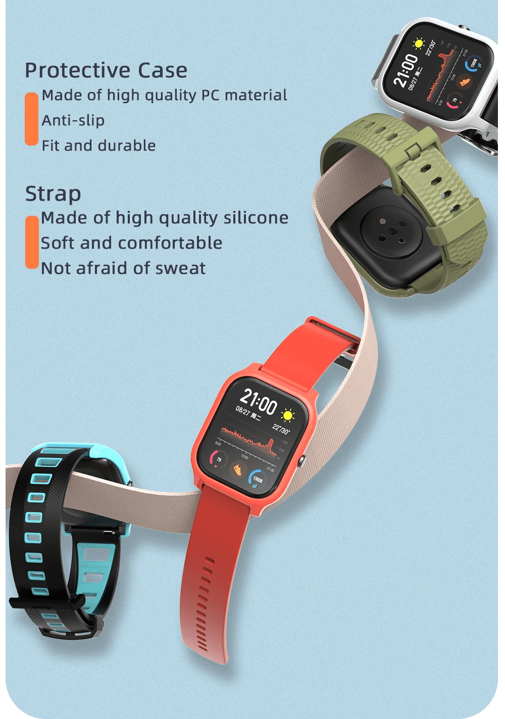 Xiaomi Huami Amazfit Replacement Wristband 20mm Silicone with Watch Cover Sports