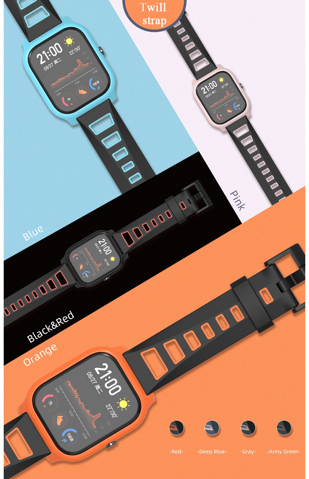 Xiaomi Huami Amazfit Replacement Wristband 20mm Silicone with Watch Cover Sports