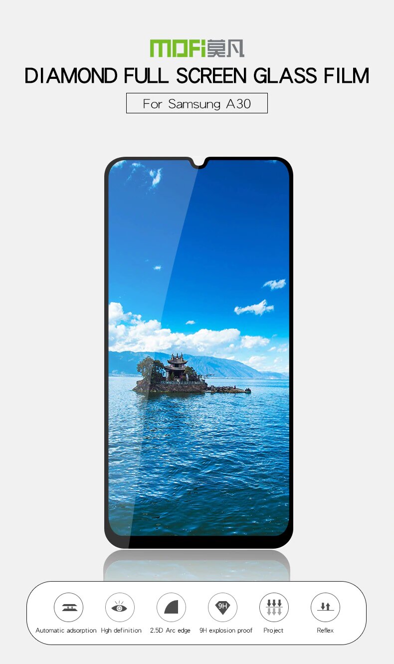 MOFI Samsung Galaxy A30s  2.5D 9H Full Screen Protector Tempered Glass Anti BlueRay BLACK