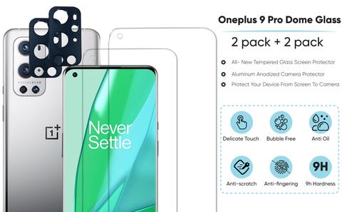 Whitestone Dome OnePlus 9 PRO TEMPERED GLASS SCREEN PROTECTOR WITH ALUMINUM ANODIZED CAMERA PROTECTOR - Pack of 2