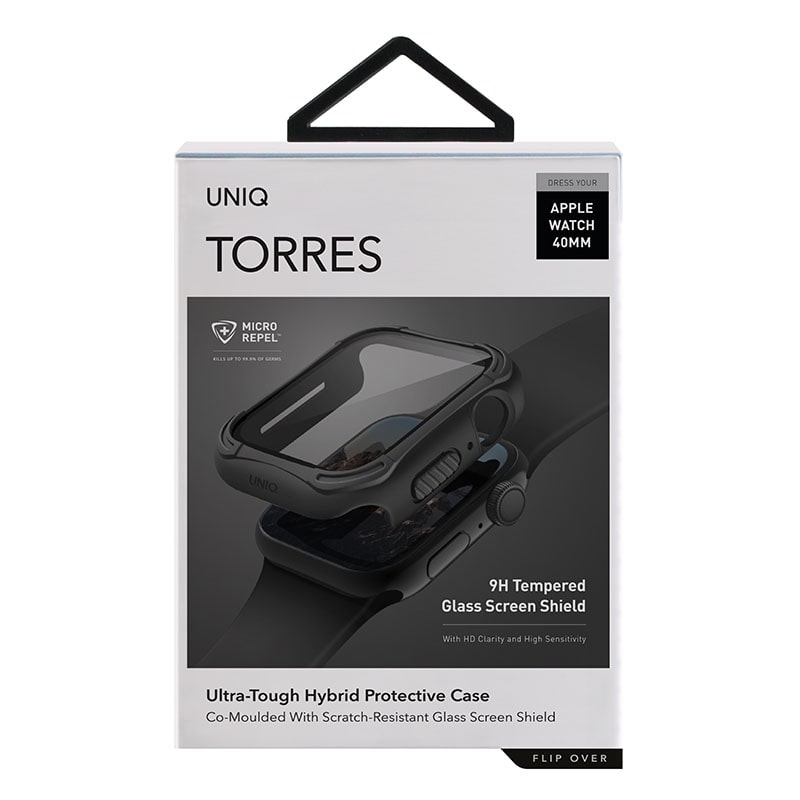 UNIQ TORRES Watch Case with Tempered Glass Screen Protection for Apple Watch Series 1-8 & SE/SE2  40MM - Midnight (Black)