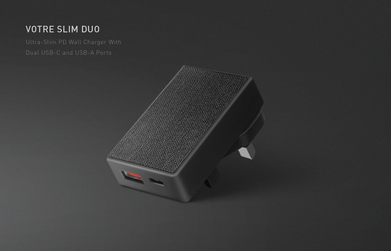 UNIQ VOTRE SLIM DUO USB C + USB A 20W Wall Charger (EU) - Charcoal (Black)