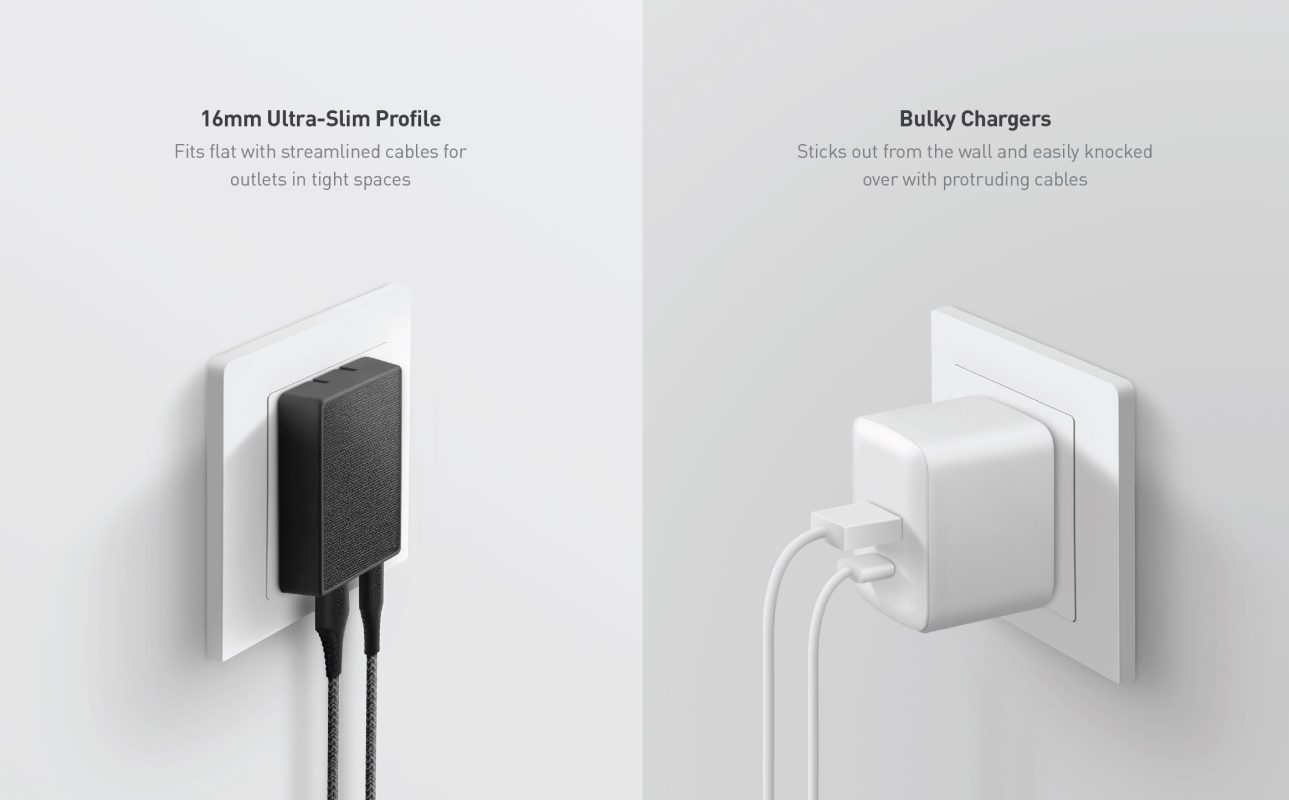 UNIQ VOTRE SLIM DUO USB C + USB A 20W Wall Charger (EU) - Charcoal (Black)