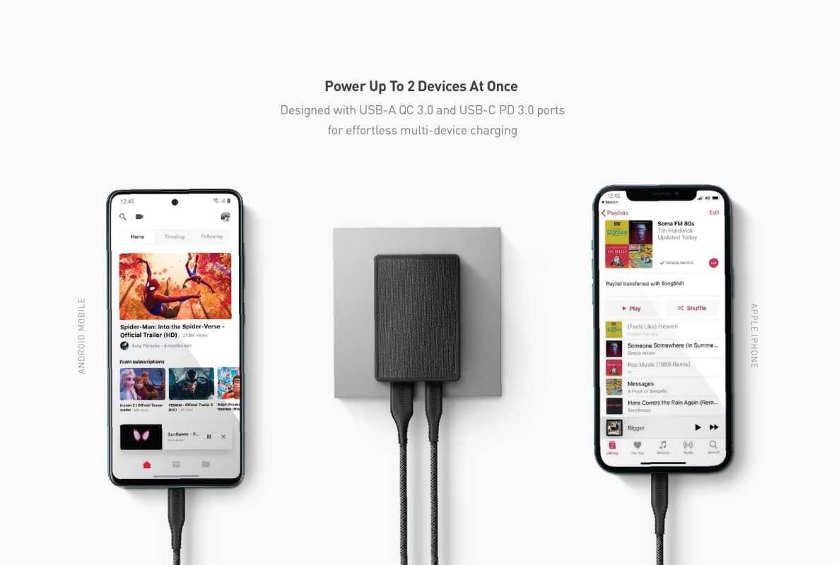UNIQ VOTRE SLIM DUO USB C + USB A 20W Wall Charger (EU) - Charcoal (Black)