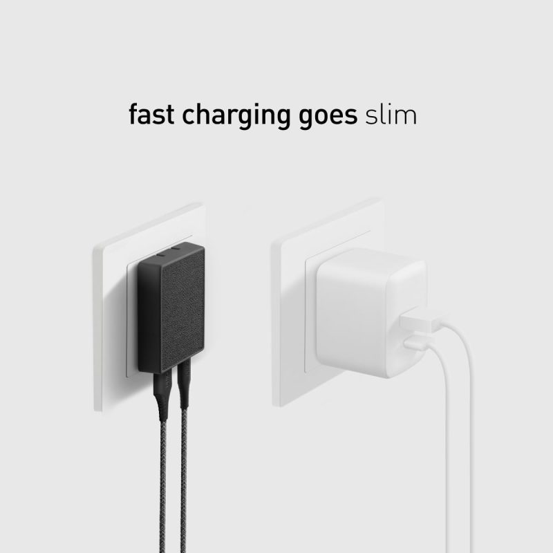 UNIQ VOTRE SLIM DUO USB C + USB A 20W Wall Charger (EU) - Charcoal (Black)