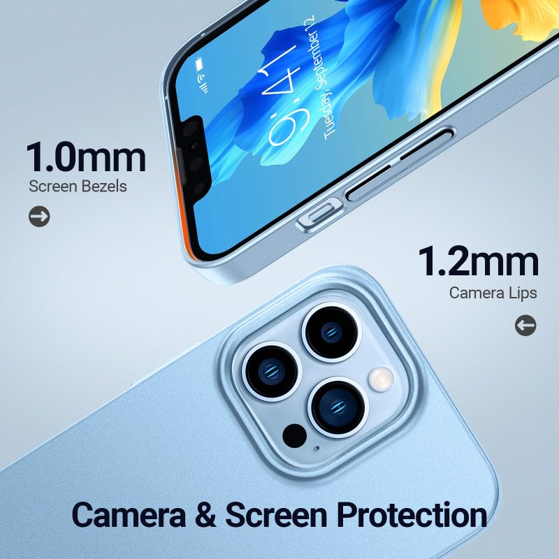Torras Slim Fit Phone Case for iPhone 13 Pro Ultra-Thin Light Weight Full Protection Hard PC Cover with Comfortable Grip &ndash; Sierra Blue - X0035EJG8B