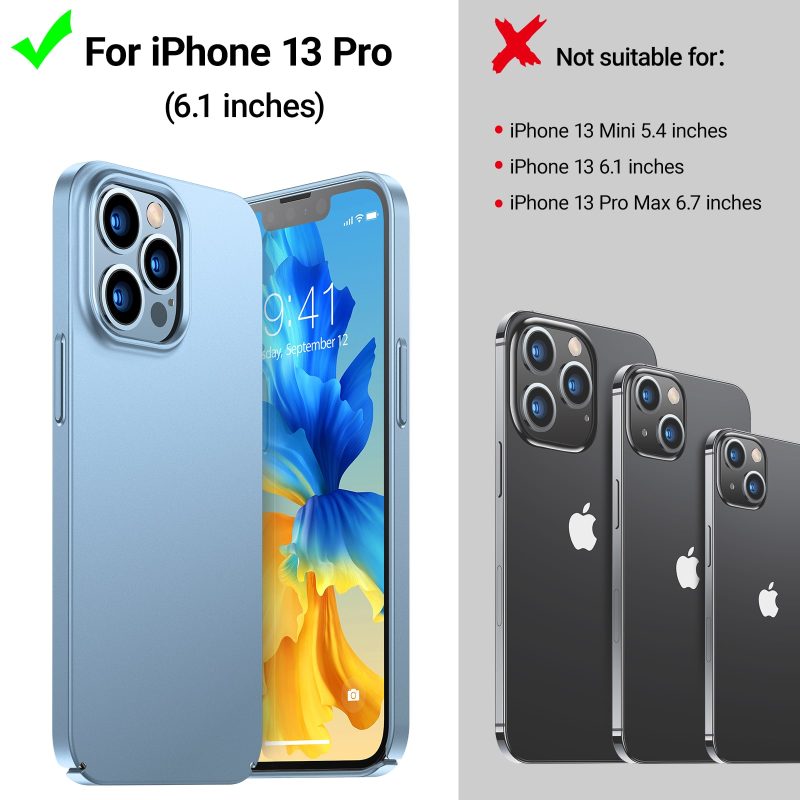 Torras Slim Fit Phone Case for iPhone 13 Pro Ultra-Thin Light Weight Full Protection Hard PC Cover with Comfortable Grip &ndash; Sierra Blue - X0035EJG8B