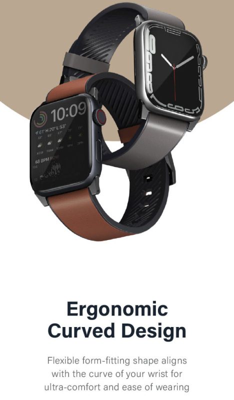 UNIQ STRADEN Genuine Leather Hybrid Apple Watch Strap for Series 1-10, SE/SE2 & Ultra/2 (49/45/44/46MM)  - Rhino (Grey)