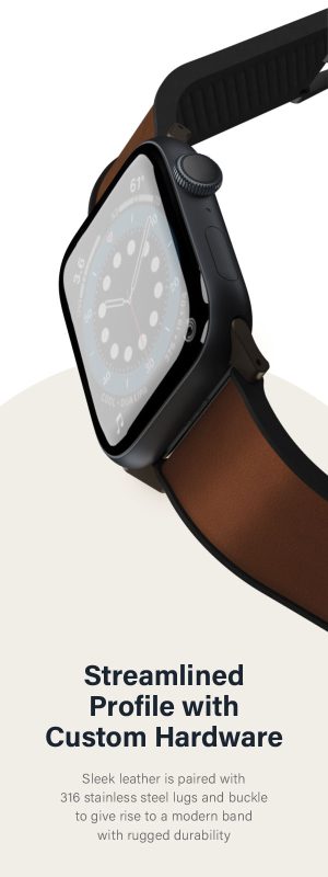UNIQ STRADEN Genuine Leather Hybrid Apple Watch Strap for Series 1-10, SE/SE2 & Ultra/2 (49/45/44/46MM)  - Rhino (Grey)