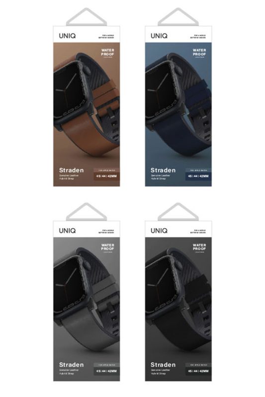 UNIQ STRADEN Genuine Leather Hybrid Apple Watch Strap for Series 1-10, SE/SE2 & Ultra/2 (49/45/44/46MM)  - Rhino (Grey)