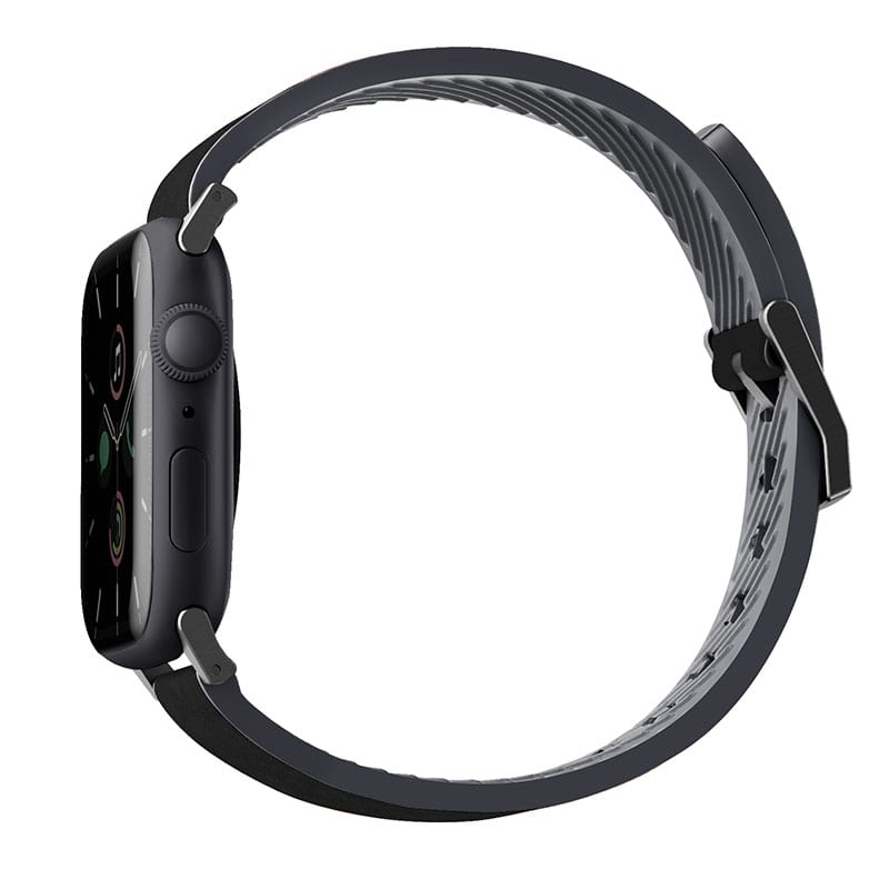 UNIQ STRADEN Genuine Leather Hybrid Apple Watch Strap for Series 1-10, SE/SE2 & Ultra/2 (49/45/44/46MM) - MIDNIGHT (BLACK)