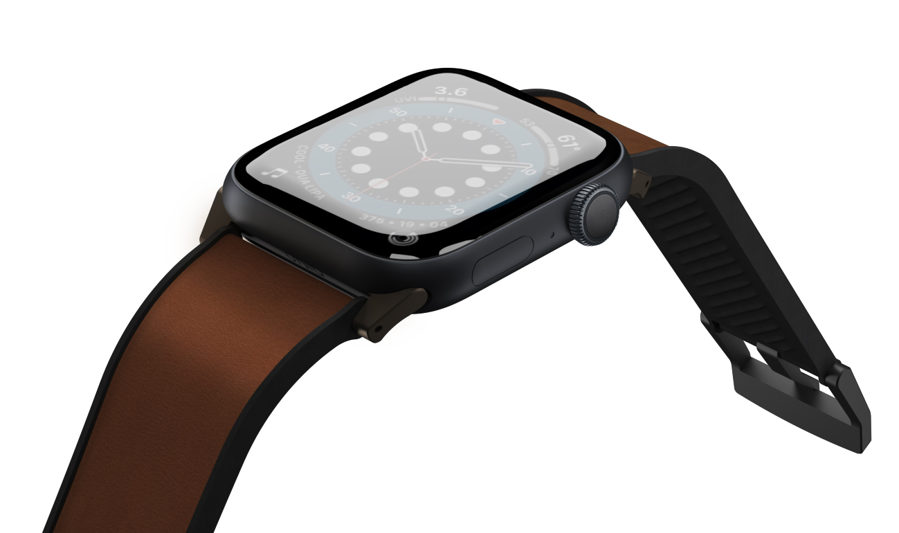 UNIQ STRADEN Genuine Leather Hybrid Apple Watch Strap for Series 1-10, SE/SE2 & Ultra/2 (49/45/44/46MM)  - Rhino (Grey)