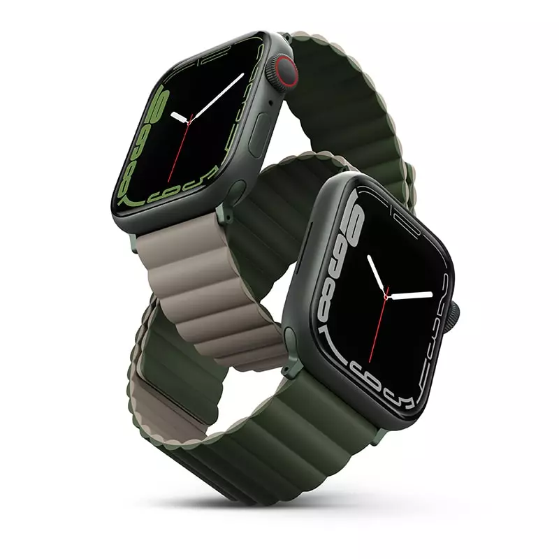 UNIQ Revix Reversible Magnetic Apple Watch Strap for Series 1-10 & SE/SE2  41/40/42mm - Pine (Green/Taupe)