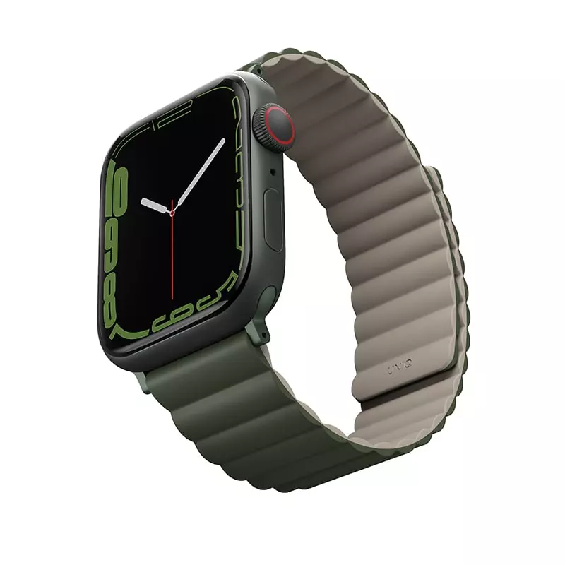 UNIQ Revix Reversible Magnetic Apple Watch Strap for Series 1-10 & SE/SE2  41/40/42mm - Pine (Green/Taupe)