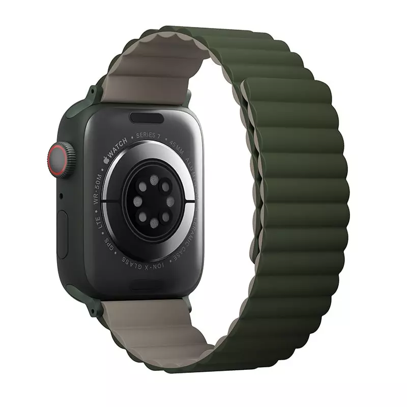 UNIQ Revix Reversible Magnetic Apple Watch Strap for Series 1-10 & SE/SE2  41/40/42mm - Pine (Green/Taupe)