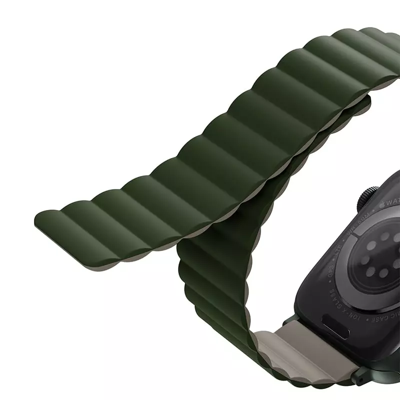 UNIQ Revix Reversible Magnetic Apple Watch Strap for Series 1-10 & SE/SE2  41/40/42mm - Pine (Green/Taupe)