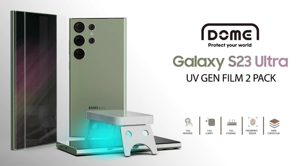 Whitestone Dome UV GEN Film For Samsung Galaxy S23 Ultra Hard Coated Film Screen Protector with UV light - 2 Pack of Film