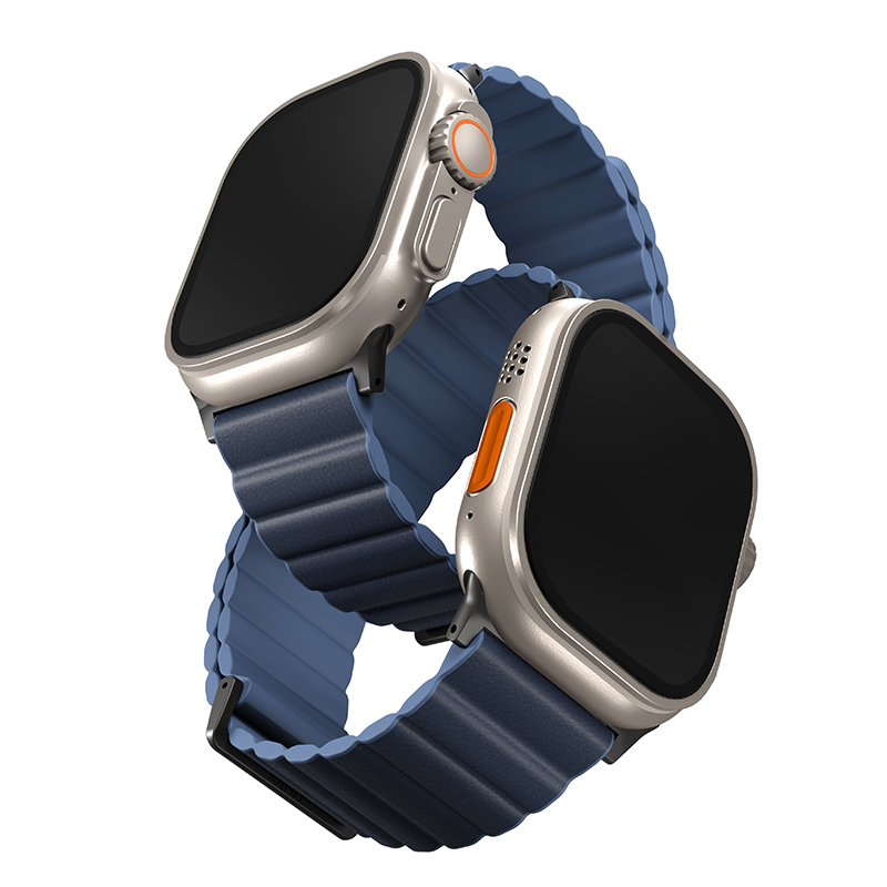 UNIQ Revix Premium Edition Reversible Magnetic Apple Watch Strap for Series 1-10, SE/SE2 & Watch Ultra/2 49/45/44/46MM &ndash; Prussian / Mist Blue