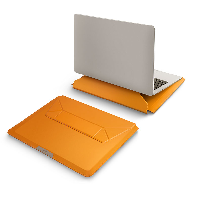 UNIQ OSLO Laptop Sleeve with Foldable Stand (Fits Up to 14" Devices) &ndash; Deep Mustard