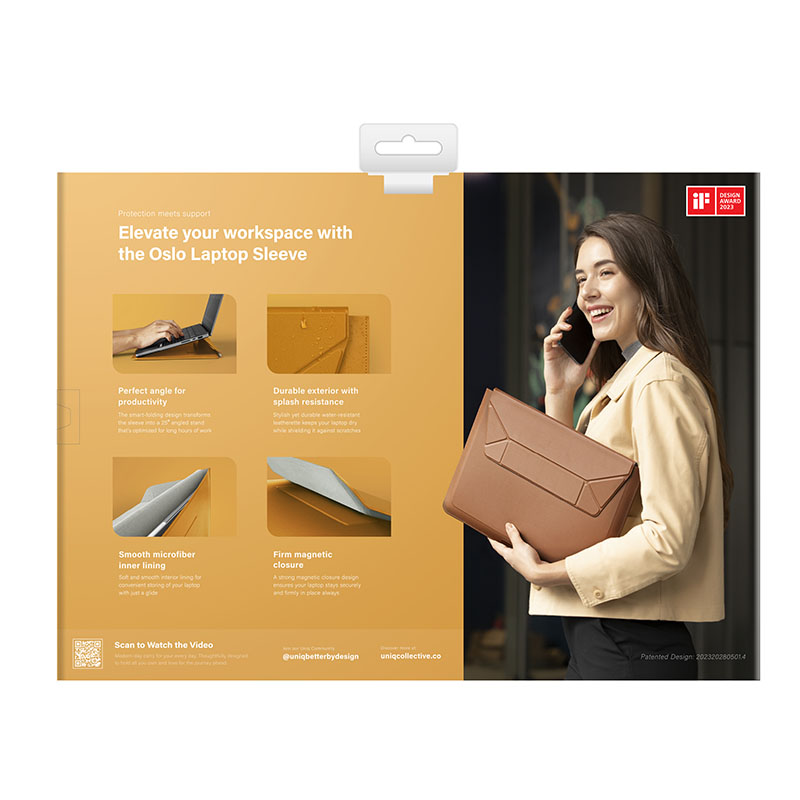 UNIQ OSLO Laptop Sleeve with Foldable Stand (Fits Up to 14" Devices) &ndash; Deep Mustard