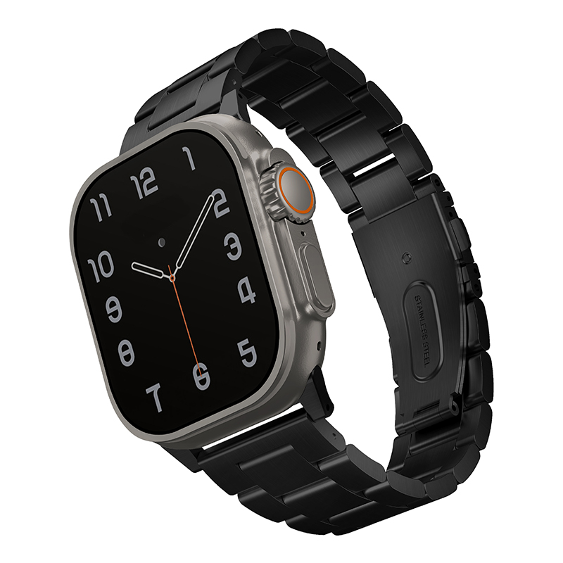 Uniq Osta Apple Watch Ultra Steel Link Strap with self-adjustable links fits up to 1-10, Ultra/2 & SE/2 49/45/44/46mm - Midnight Black