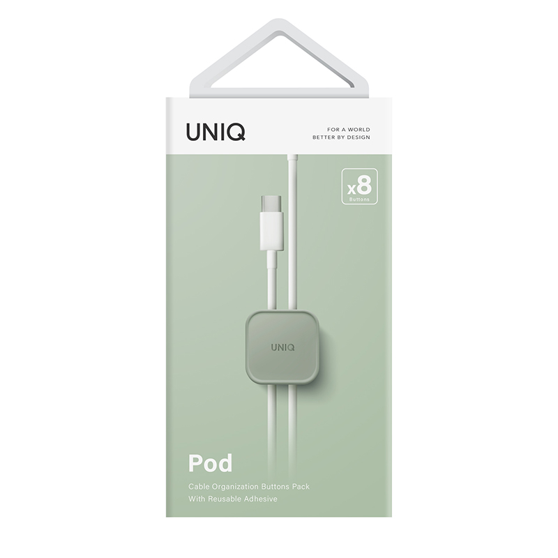 UNIQ Pod Adhesive Cable Organizers 8 in 1 Pack &ndash; Mist Green