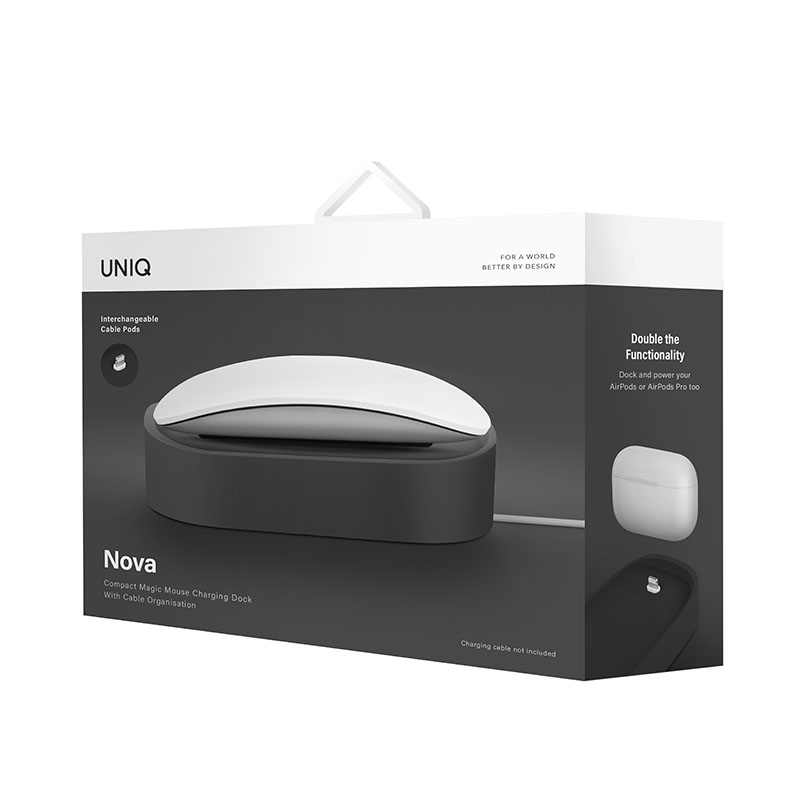 Uniq Nova Compact Apple Magic Mouse Charging Dock with Cable Loop - Charcoal Grey