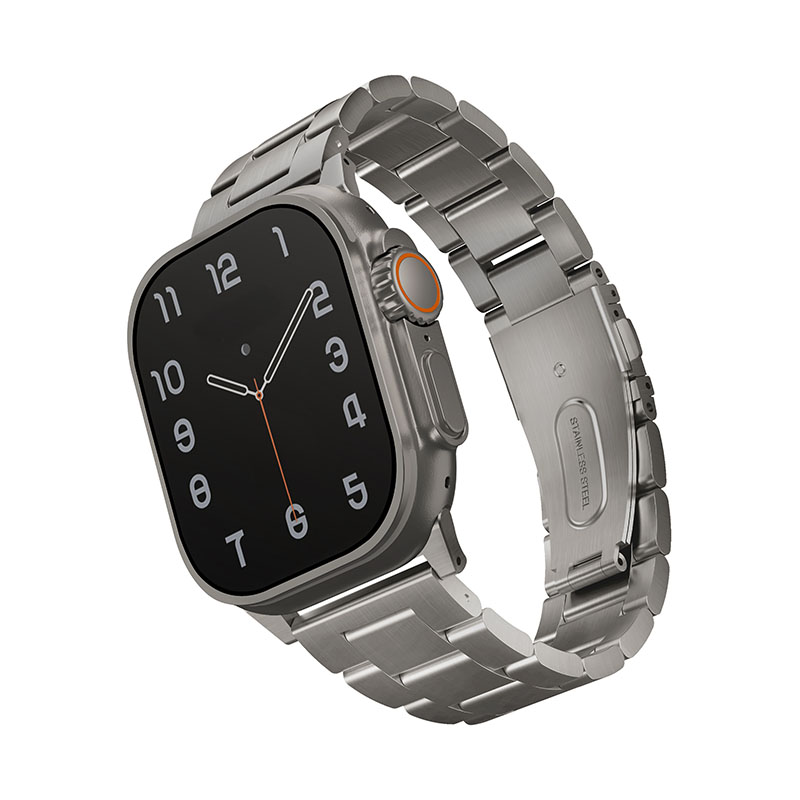 Uniq Osta Apple Watch Ultra Steel Link Strap with self-adjustable links fits up to Series 1-10, Ultra/2 & SE/2 49/45/44/46mm - Titanium Silver