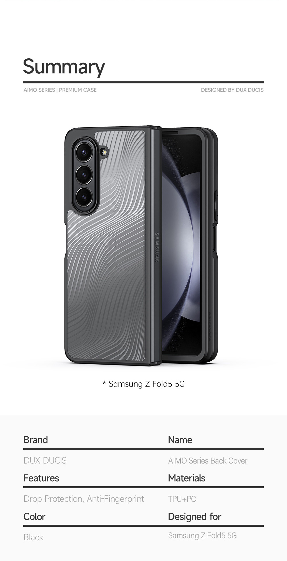 Aimo Series Phone Case for Samsung Galaxy Fold 5 - Transparent Black