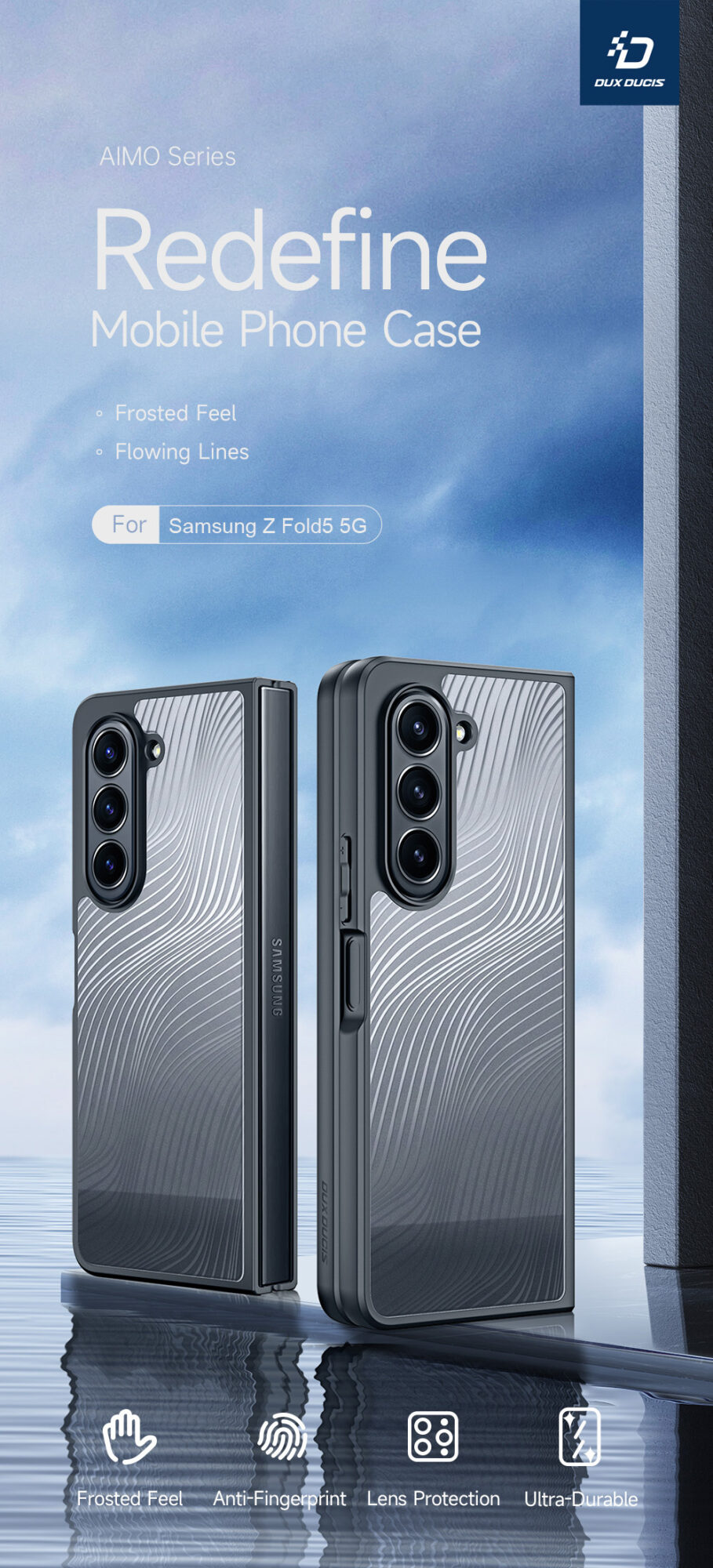 Aimo Series Phone Case for Samsung Galaxy Fold 5 - Transparent Black