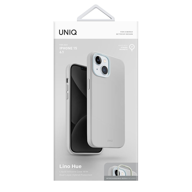 Uniq Lino Hue MagClick MagSafe Compatible Phone Case for iPhone 15 - Chalk Grey