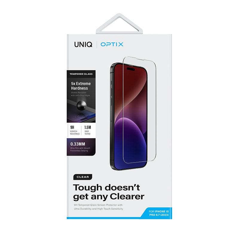 Uniq Optix Clear Glass Screen Protector for iPhone 15 Pro Max