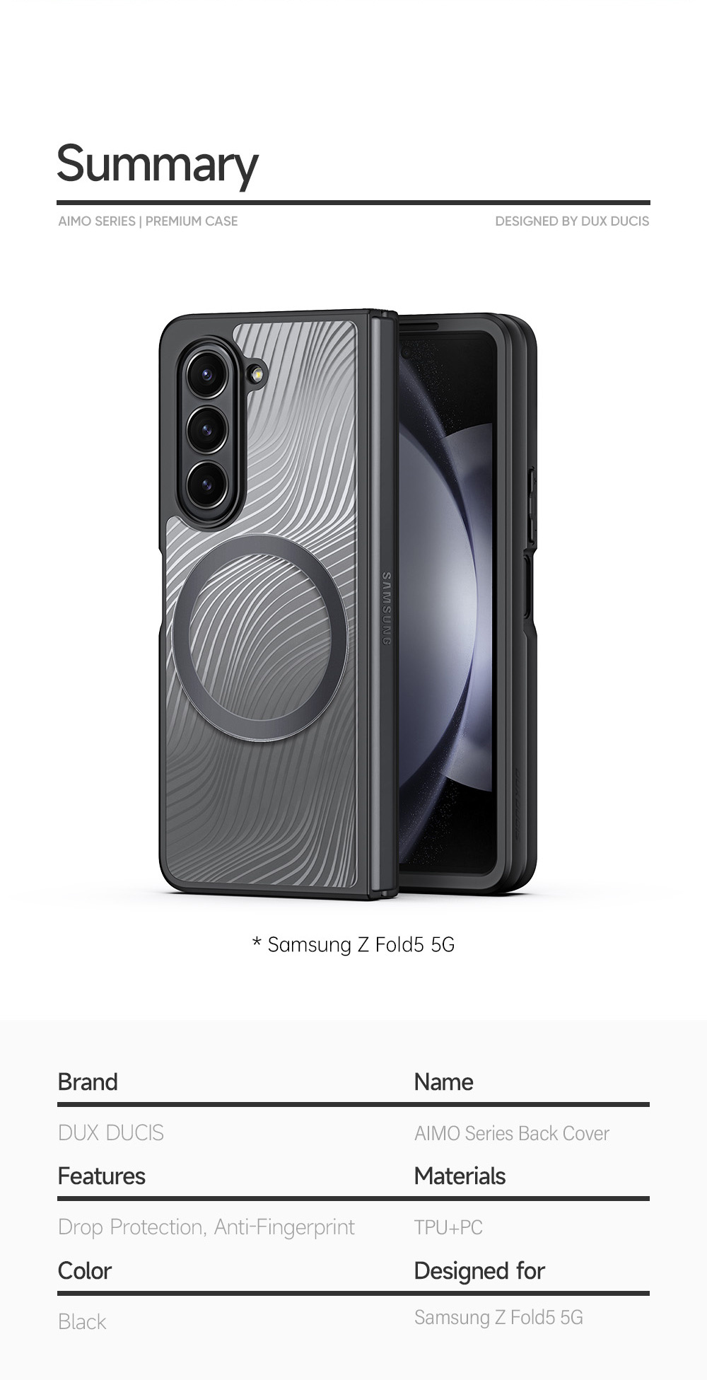 Aimo Mag Series Phone Case for Samsung Galaxy Fold&nbsp;5 (MagSafe&nbsp;Compatible)-&nbsp;Transparent&nbsp;Black