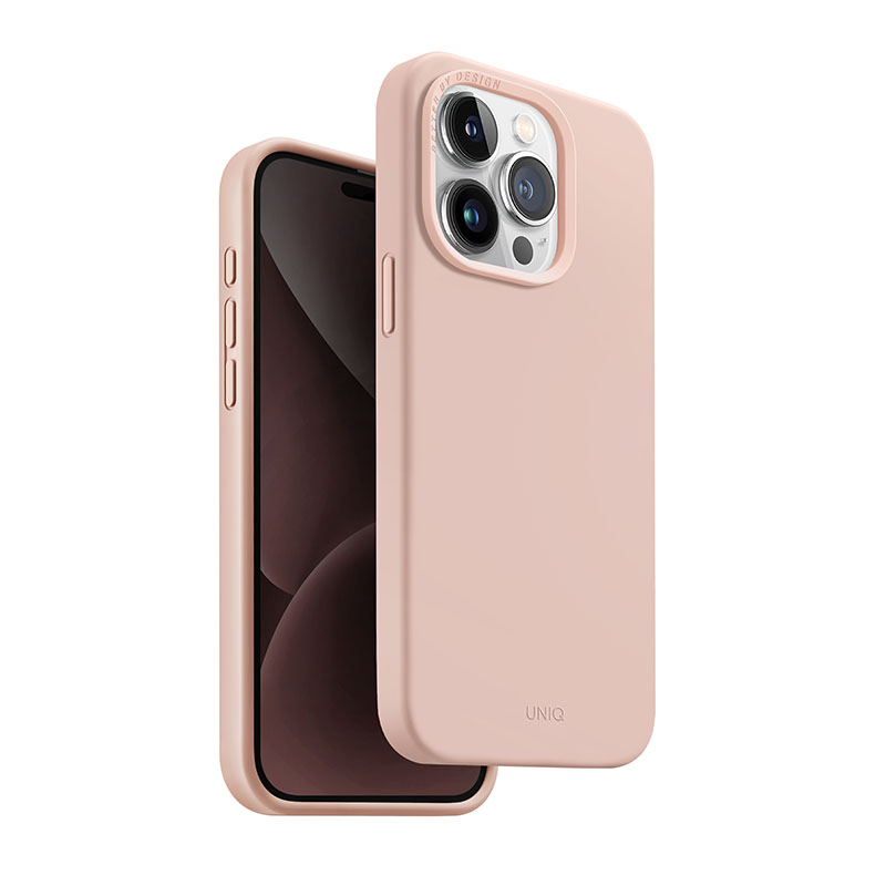 UNIQ Lino Hue MagClick Magsafe Compatible Phone Case for iPhone 15 Pro &ndash; Blush Pink