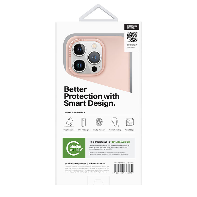 UNIQ Lino Hue MagClick Magsafe Compatible Phone Case for iPhone 15 Pro &ndash; Blush Pink