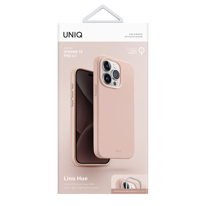 UNIQ Lino Hue MagClick Magsafe Compatible Phone Case for iPhone 15 Pro &ndash; Blush Pink