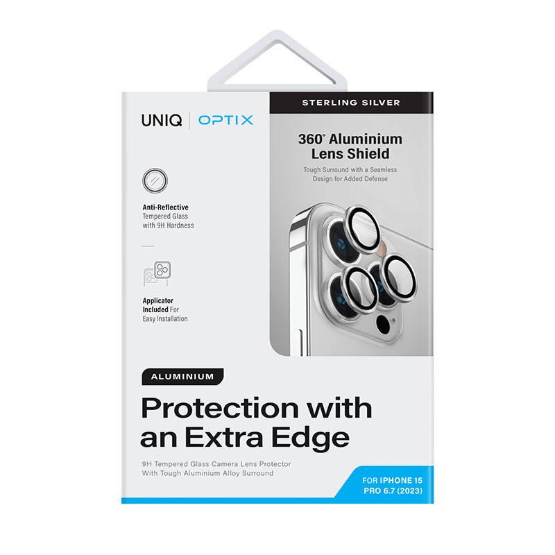 Uniq Optix Aluminium Camera Lens Protector for iPhone 15 Pro Max &ndash; Sterling (Silver)