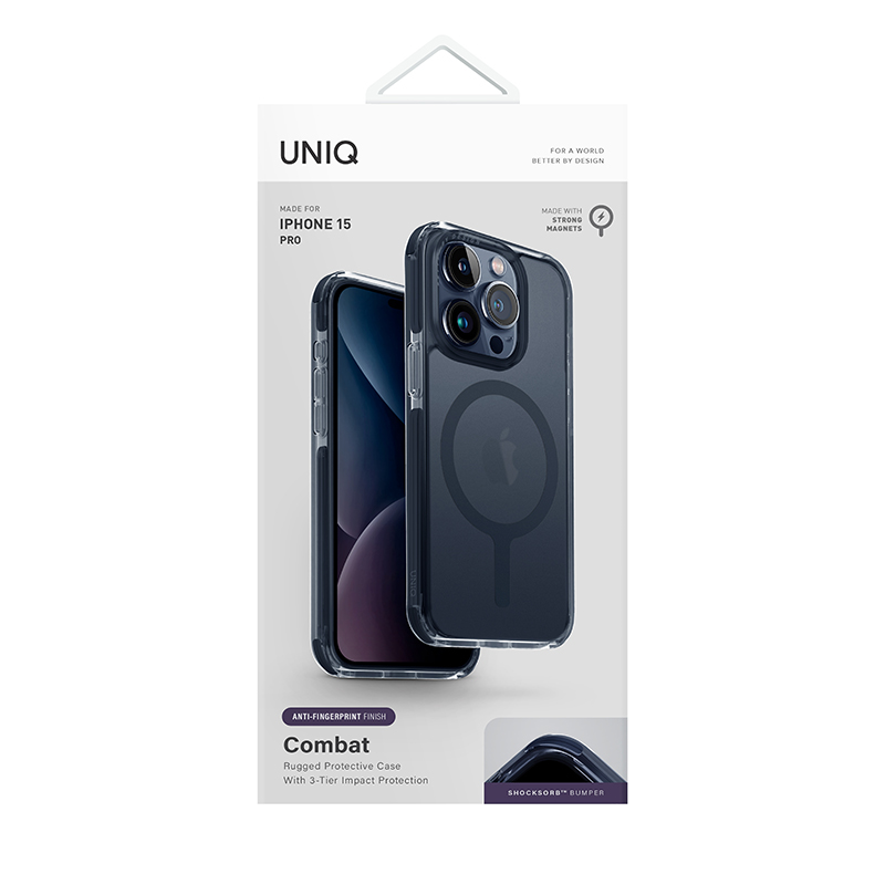 UNIQ Combat (AF) MagSafe MagClick Charging Compatible Case for iPhone 15 Pro &ndash; Smoke Blue