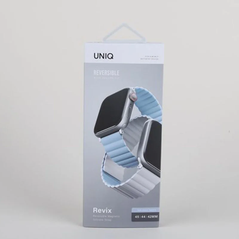UNIQ REVIX Reversible Magnetic Apple Watch Strap for Series 1-10, SE/SE2 Watch Ultra 49/45/44/46MM &ndash; Artic White (Blue)