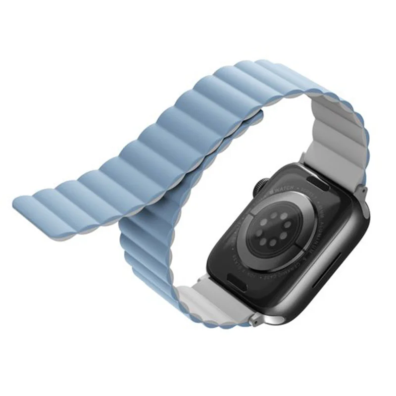 UNIQ REVIX Reversible Magnetic Apple Watch Strap for Series 1-10, SE/SE2 Watch Ultra 49/45/44/46MM &ndash; Artic White (Blue)